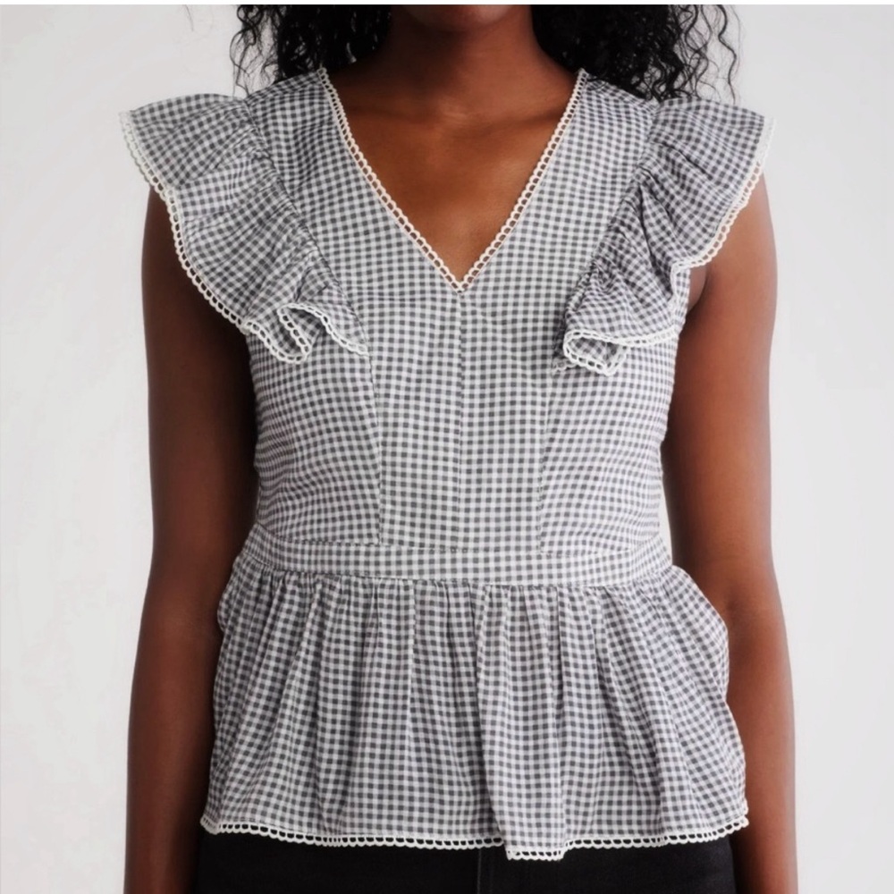 NWT Black and White Gingham Ruffle Top